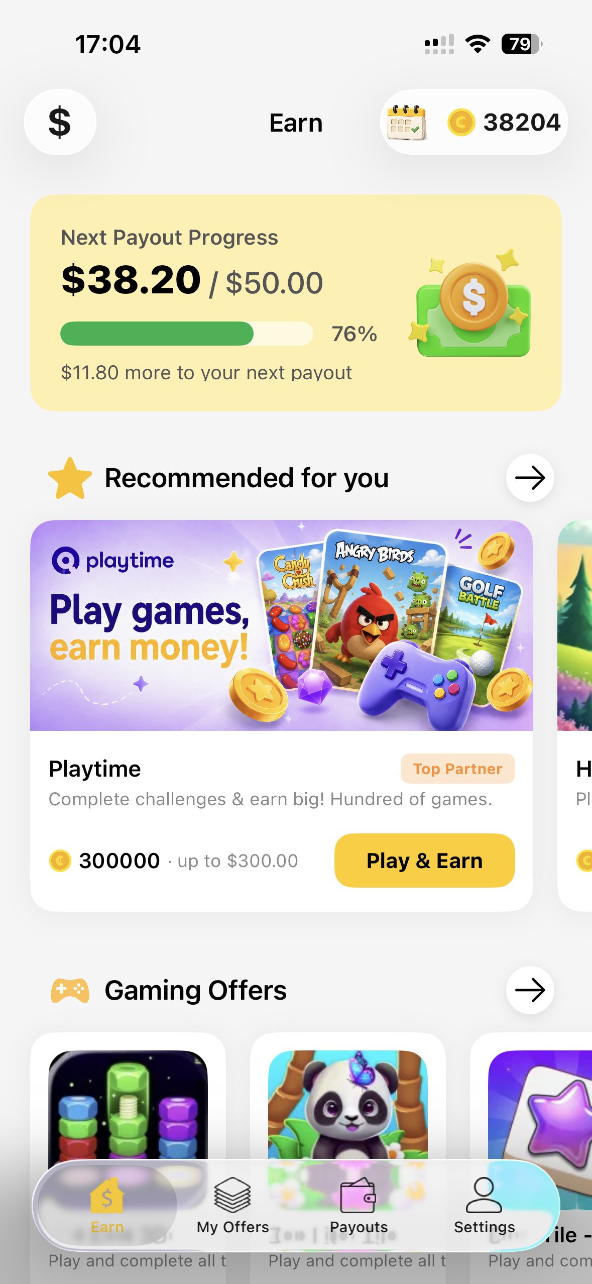 Make Money app - Earn screen